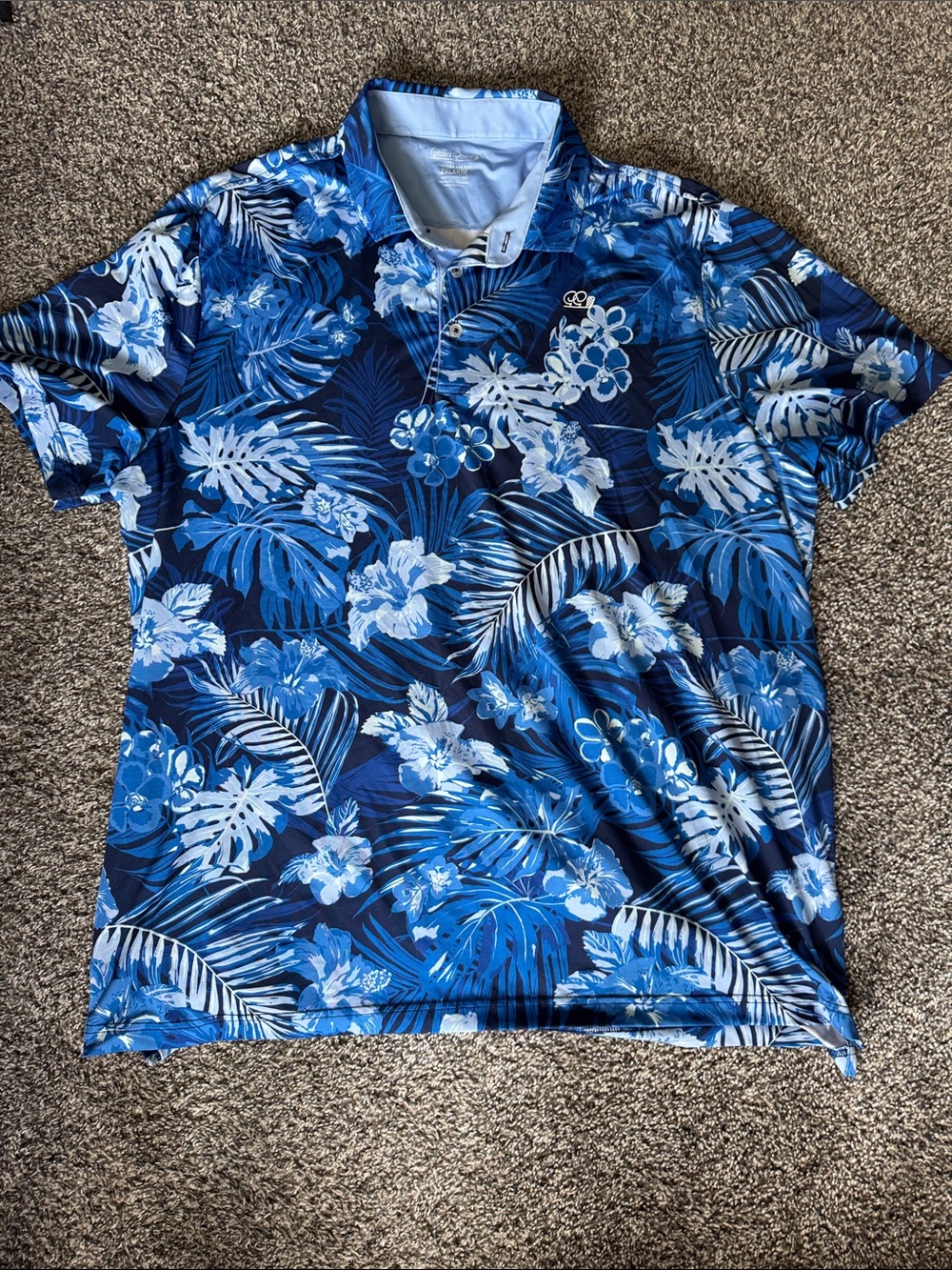 Men's Blue Floral Good Good Golf 2XL Polo